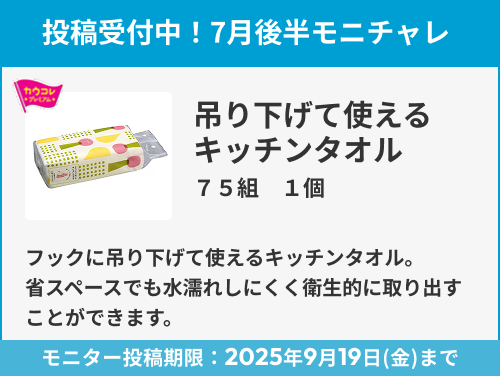 吊り下げて使えるキッチンタオル のモニター投稿受付中!