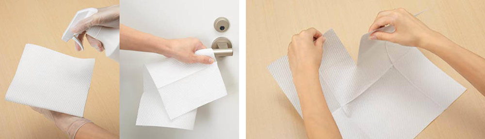 拭き掃除用使い捨てドライシートを広げたところの使用シーン
