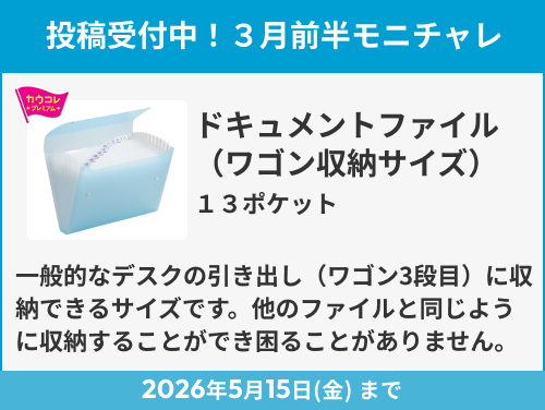 ドキュメントファイル（ワゴン収納サイズ）　１３ポケット のモニター投稿受付中！