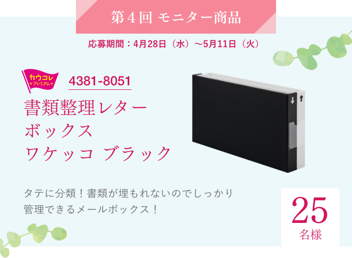 第4回モニター商品　書類整理レターボックス　ワケッコ　ブラック